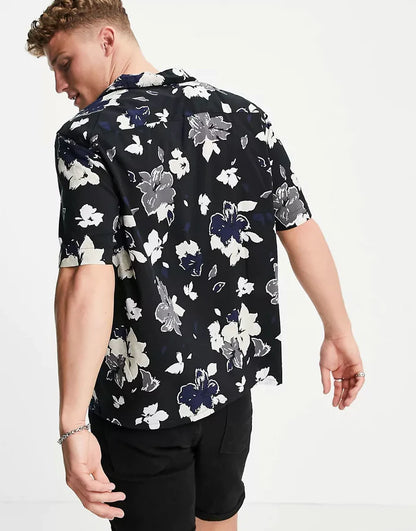 Sleeve Flower Print Revere